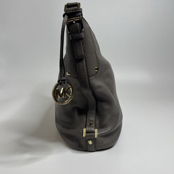 Michael Kors Bedford Large Belted Shoulder Bag Gray Leather Purse Handbag - Picture 2 of 9